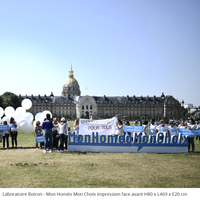 Logo géant en polystyrène laboratoire Boiron mon homéo mon choix évènement professionnel impression face avant