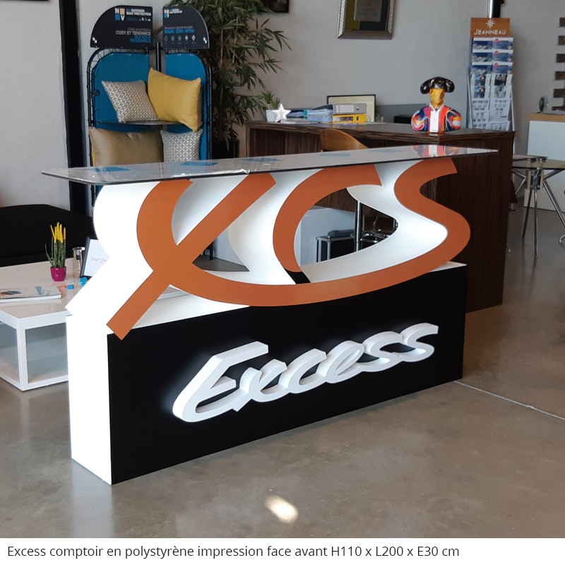XCS Excess Tables et comptoirs en polystyrène pour stand salon entreprise accueil, plateau en plexiglas