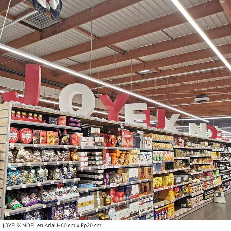 Lettres Joyeux Noël fêtes magasins supermarché rayon décoration