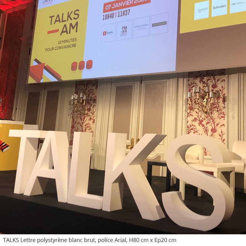 Lettres géants en polystyrène TALKS conférence évènement professionnel