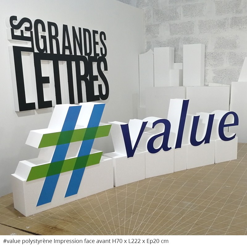 #value Logo posé au sol, lettres et mots en polystyrène géant évènementiel lettres séparés