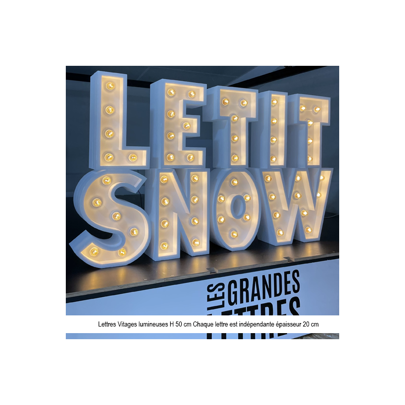 lettres vintages lumineuses en polystyrène letit snow
