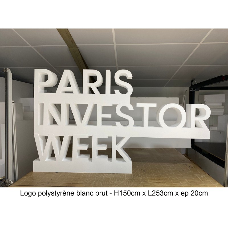 Logo polystyrène blanc brut sur socle