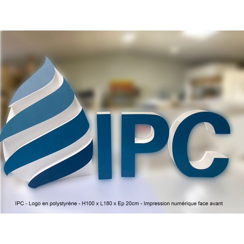 IPC - Logo en polystyrène - H100 x L180 x Ep 20cm - Impression numérique face avant