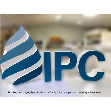 IPC - Logo en polystyrène - H100 x L180 x Ep 20cm - Impression numérique face avant