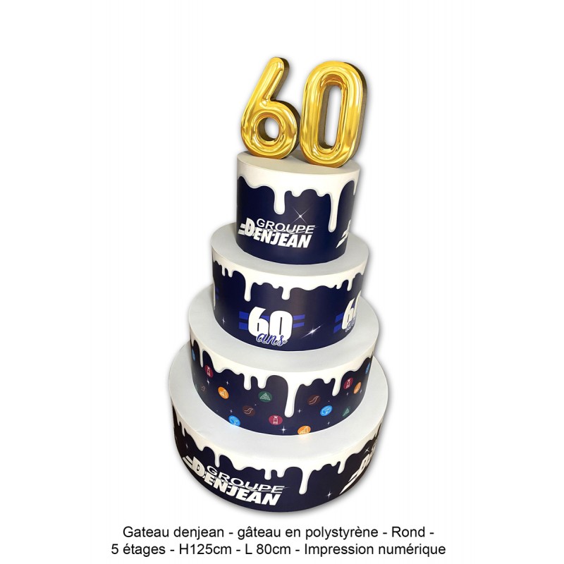 Gateau denjean - gâteau en polystyrène - Rond - 5 étages - H125cm - L 80cm - Impression numérique
