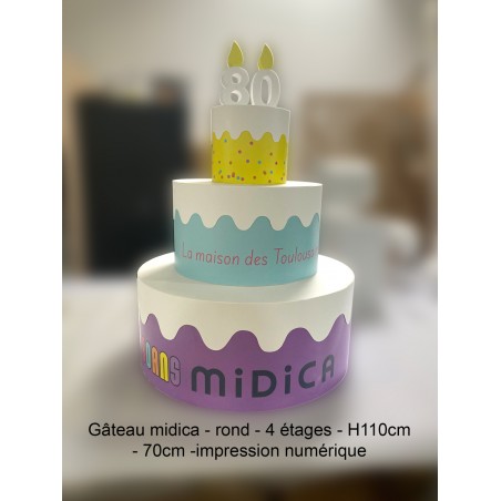 Gâteau midica - rond - 4 étages - H 110cm - 70cm -impression numérique